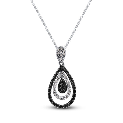 Black Diamond Tear Drop Pendant Necklace in 925 Sterling Silver