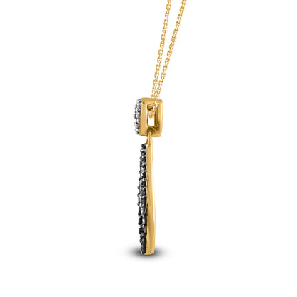 Black Diamond Tear Drop Pendant Necklace in 10K Gold
