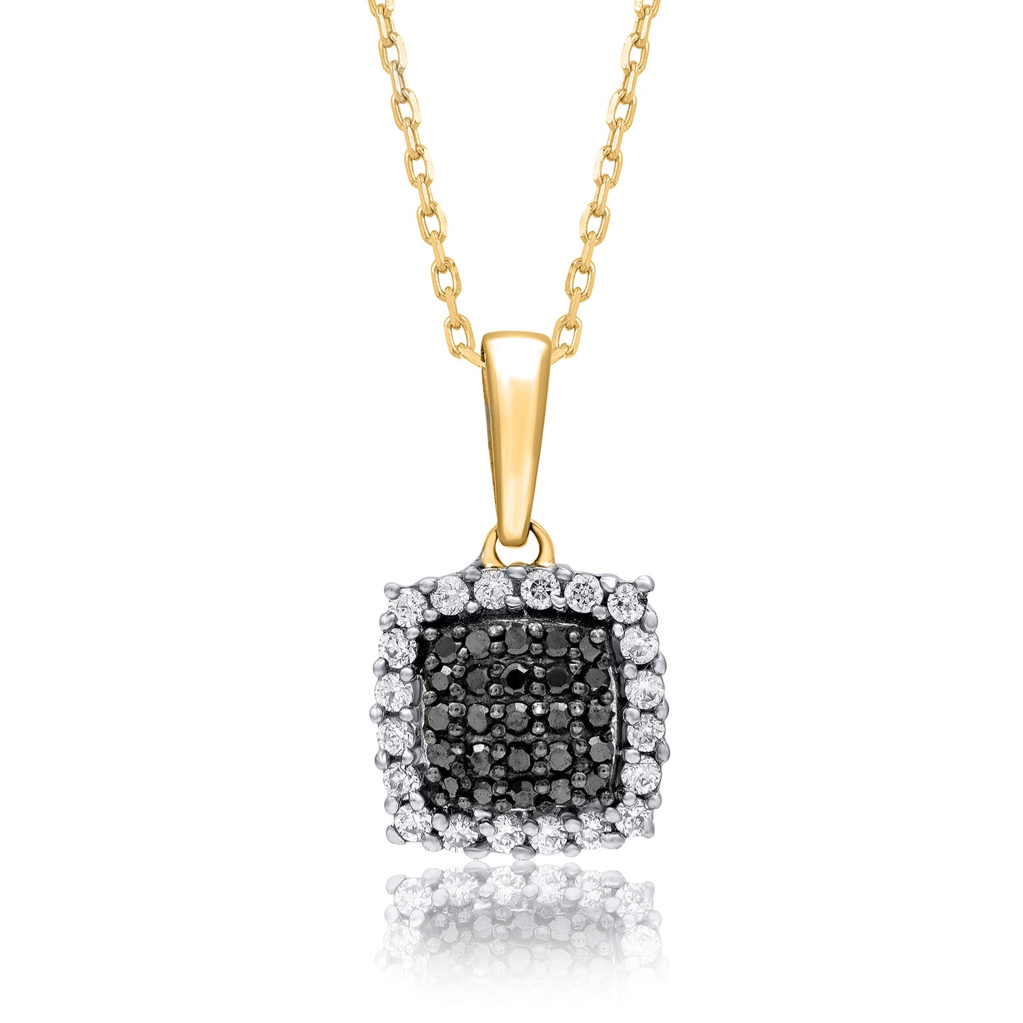 Treated Black Diamond Square Pendant Necklace in 10K Gold