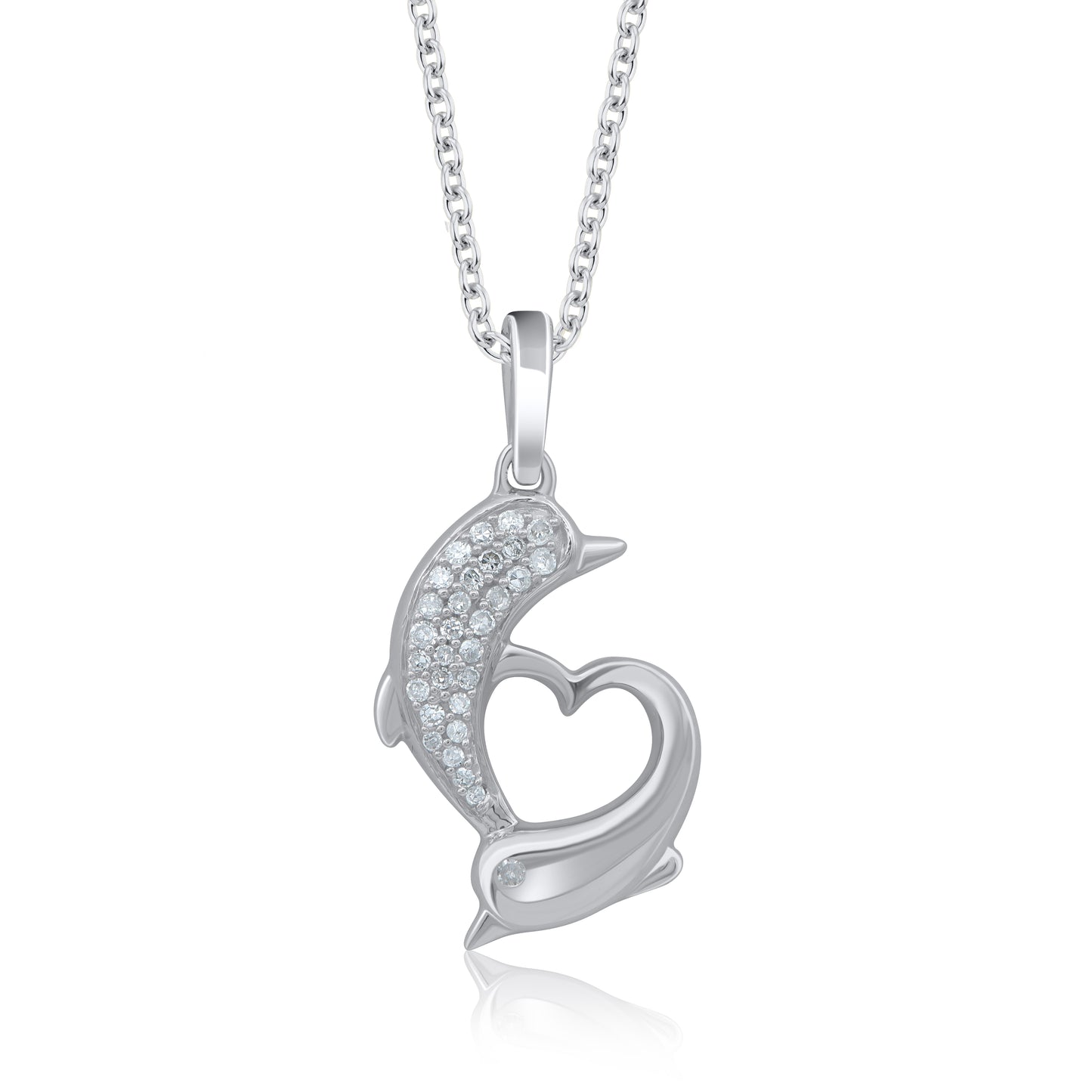 Dolphin Heart Pendant Necklace in 925 Sterling Silver
