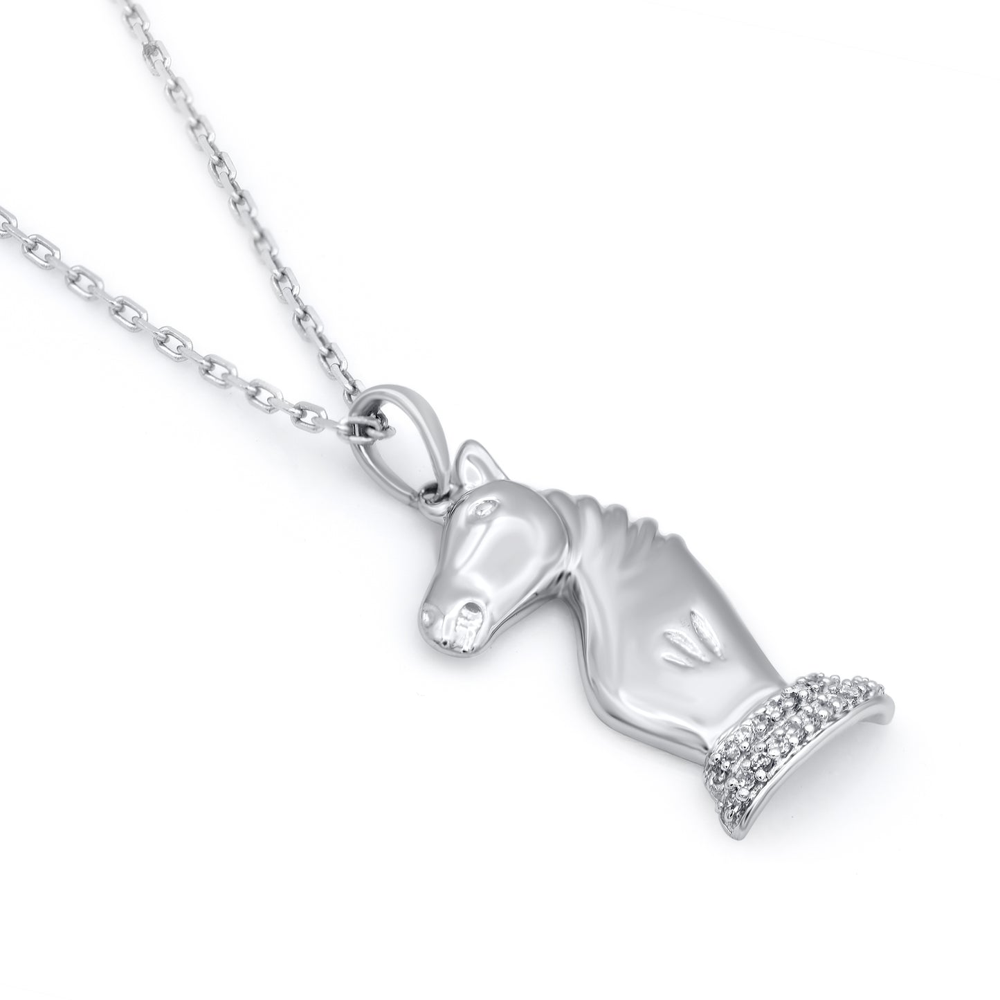 Chess Knight Charm Pendant Necklace in 925 Sterling Silver