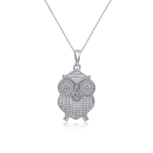 TJD Natural Natural Round Diamond Owl Pendant Necklace for Women in 10KT Gold (0.03 Cttw, H-I Color, I2-I3 Clarity)