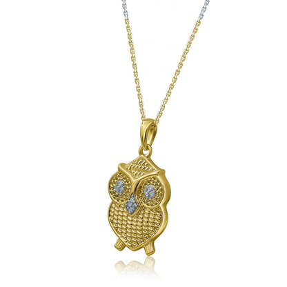 TJD Natural Natural Round Diamond Owl Pendant Necklace for Women in 10KT Gold (0.03 Cttw, H-I Color, I2-I3 Clarity)