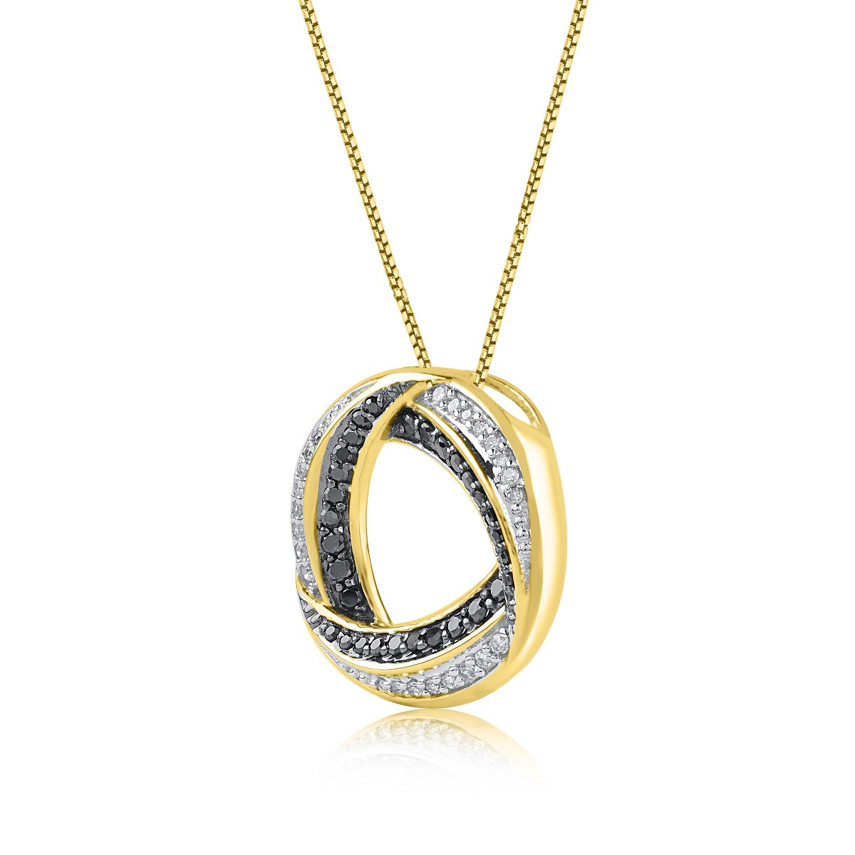 Treated Black Diamond Circular Diamond Pendant Necklace in 10K Gold