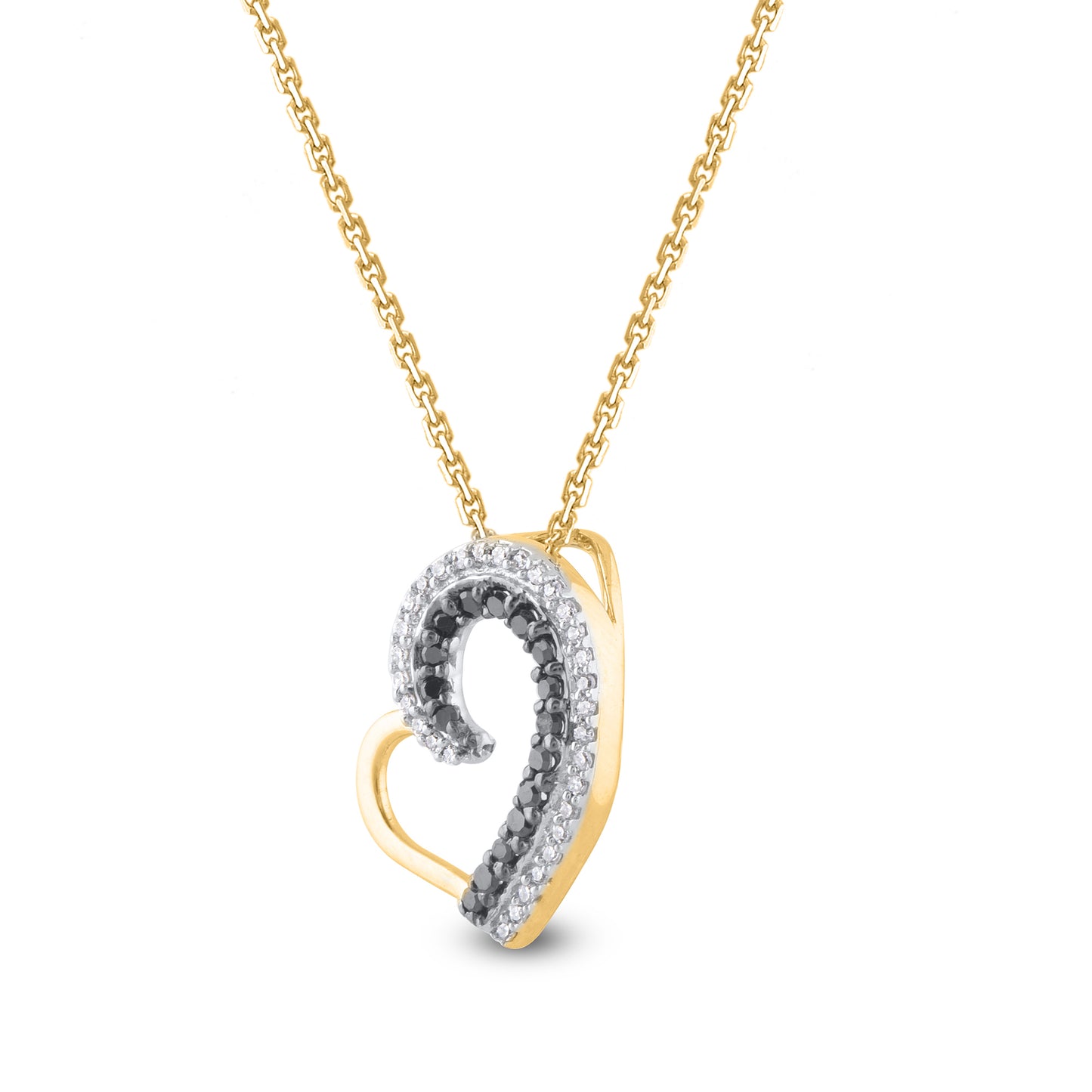 Treated Black Diamond Love Heart Pendant Necklace in 10K Gold