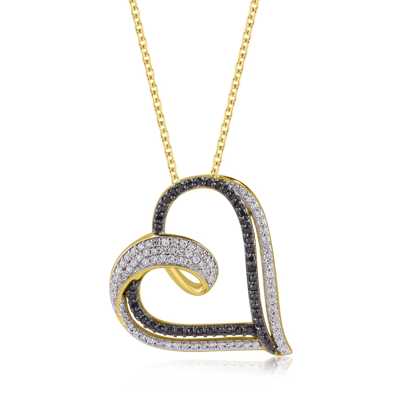 Treated Black Diamond Open Heart Pendant Necklace in 10K Gold