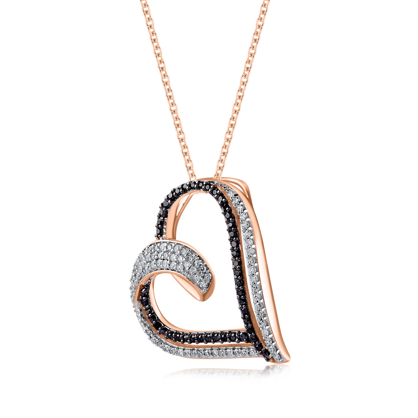 Treated Black Diamond Open Heart Pendant Necklace in 10K Gold