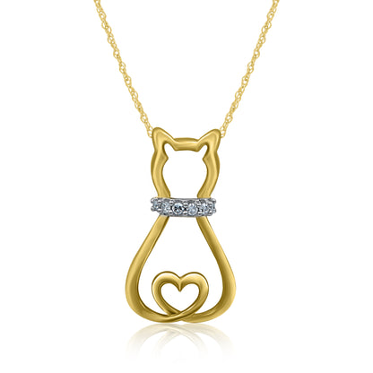 Heart Kitty Cat Pendant Necklace in 10K Gold