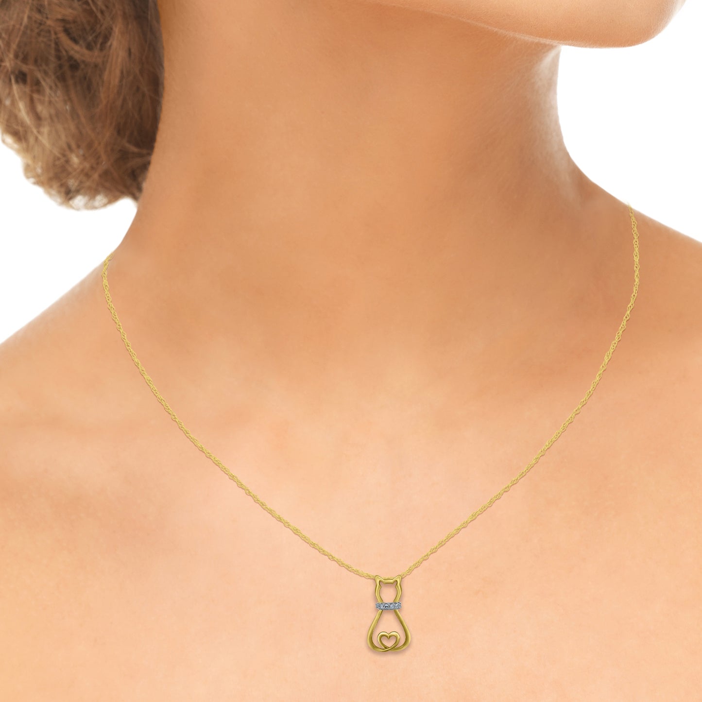 Heart Kitty Cat Pendant Necklace in 10K Gold