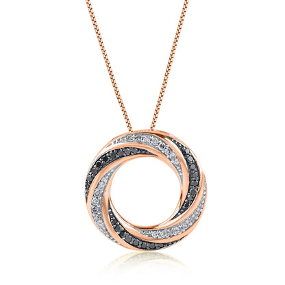 Treated Black Diamond Circular Swirl Pendant Necklace in 10K Gold