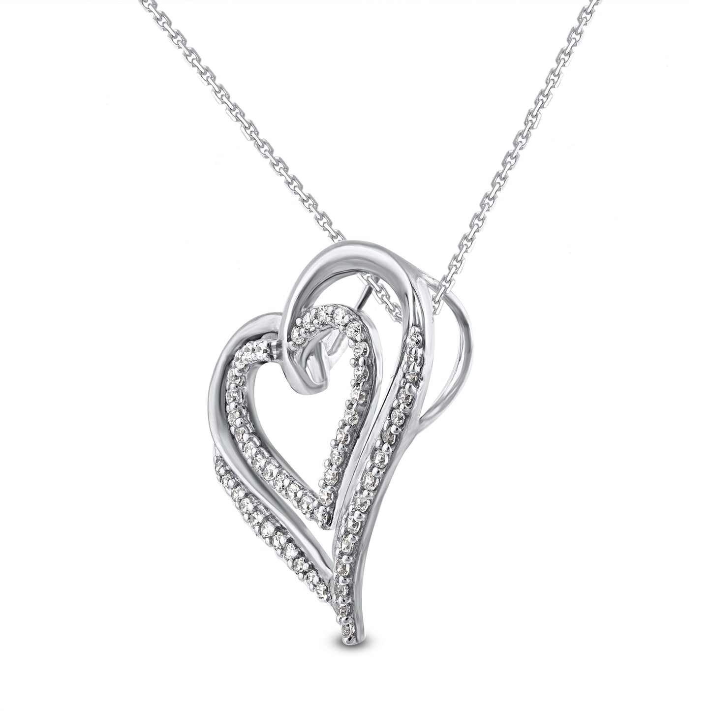 Double Heart Pendant Necklace in 925 Sterling Silver
