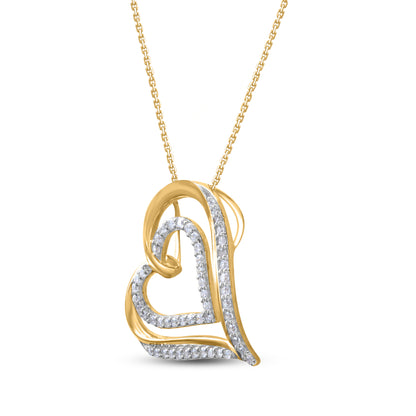Double Heart Pendant Necklace 10K Gold
