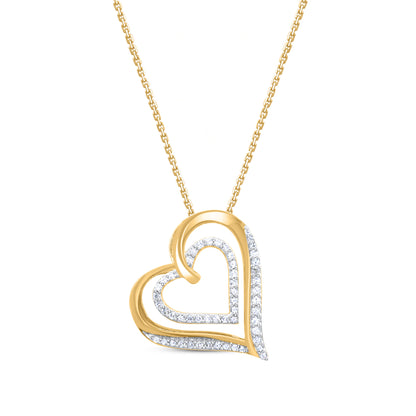 Double Heart Pendant Necklace 10K Gold