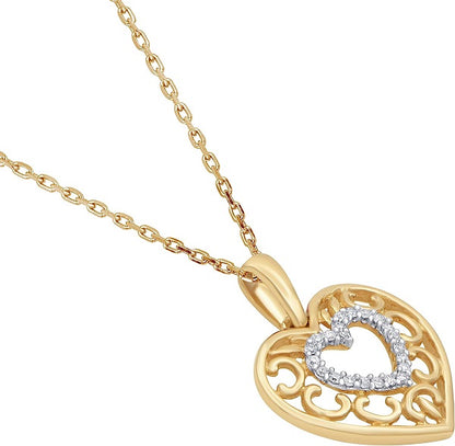 Filigree Heart Pendant Necklace in 10K Gold