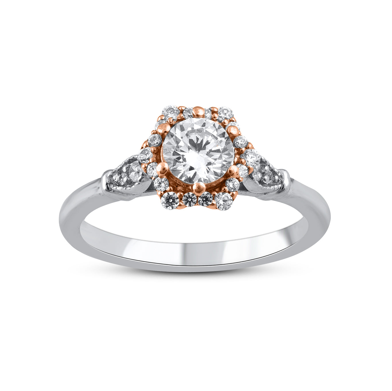 0.75 Carat Diamond Halo Engagement Ring in 14K Two-Tone Gold