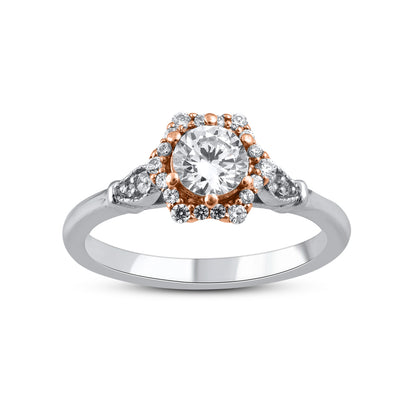 0.75 Carat Diamond Halo Engagement Ring in 14K Two-Tone Gold