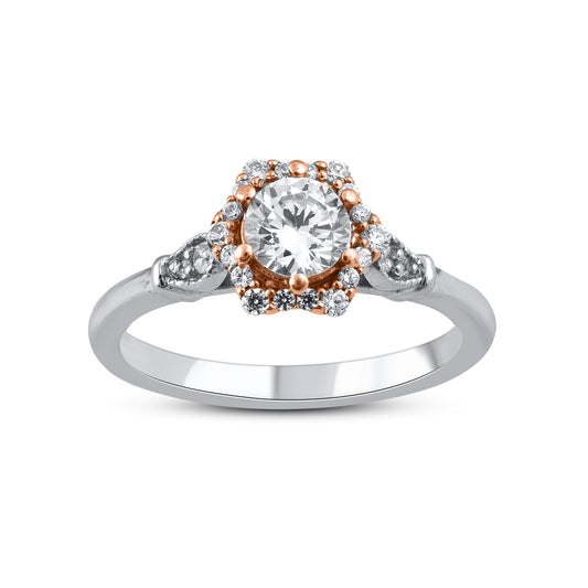 0.75 Carat Diamond Halo Engagement Ring in 14K Two-Tone Gold