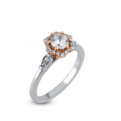 0.75 Carat Diamond Halo Engagement Ring in 14K Two-Tone Gold