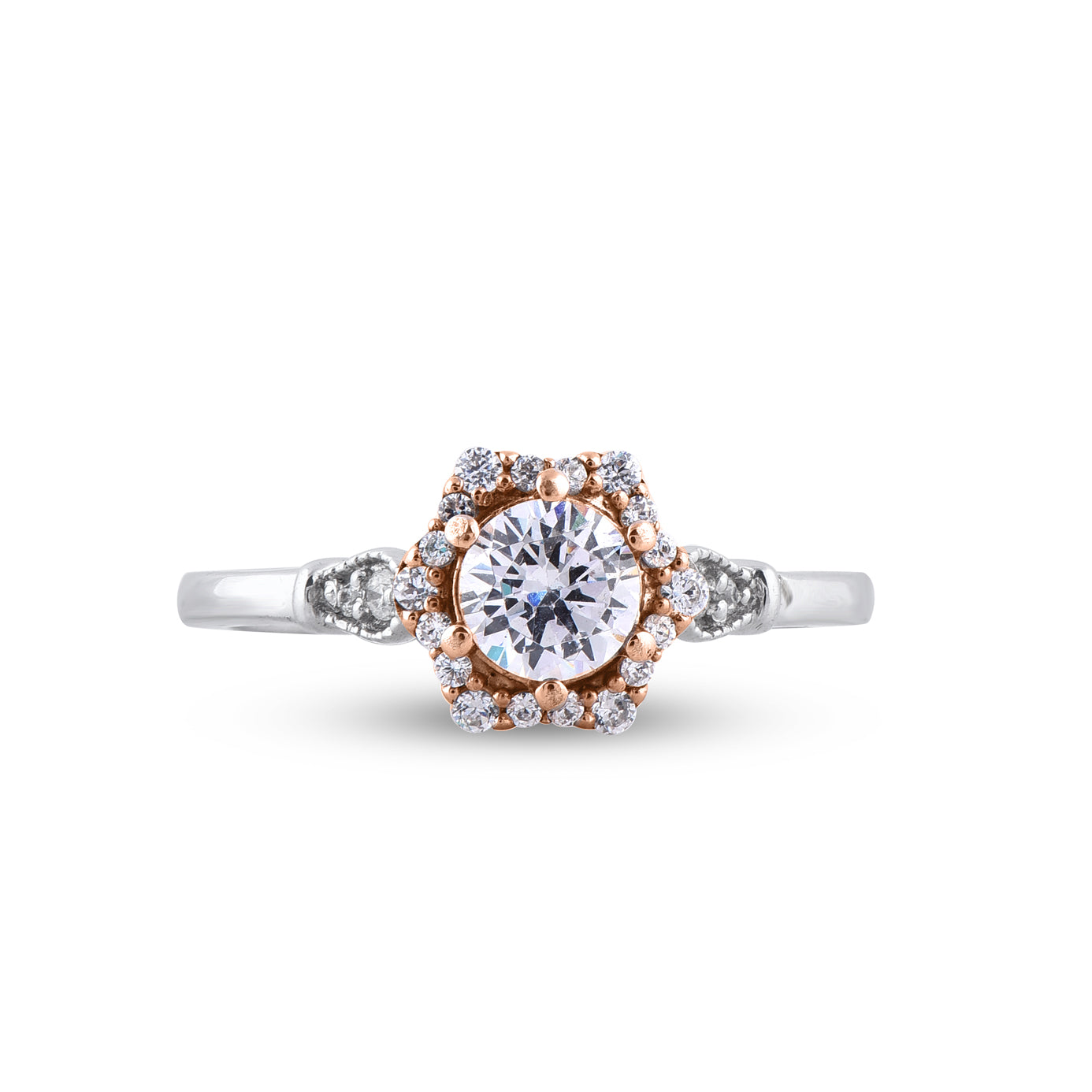 0.75 Carat Diamond Halo Engagement Ring in 14K Two-Tone Gold