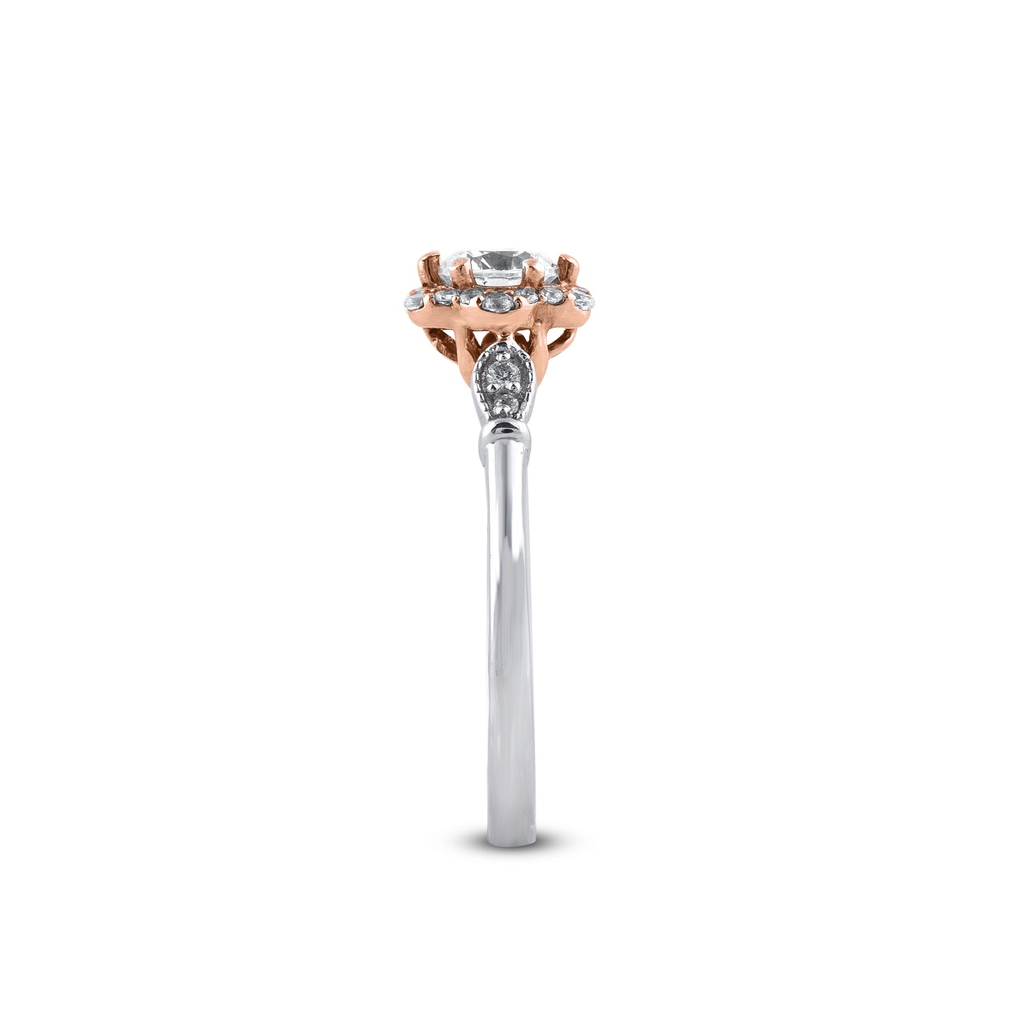 0.75 Carat Diamond Halo Engagement Ring in 14K Two-Tone Gold