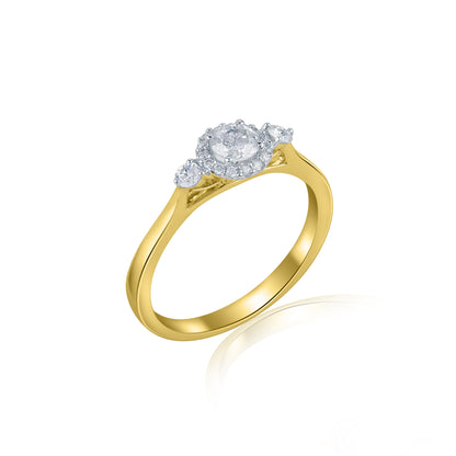 Diamond Frame Three Stone Ring in 10K Gold