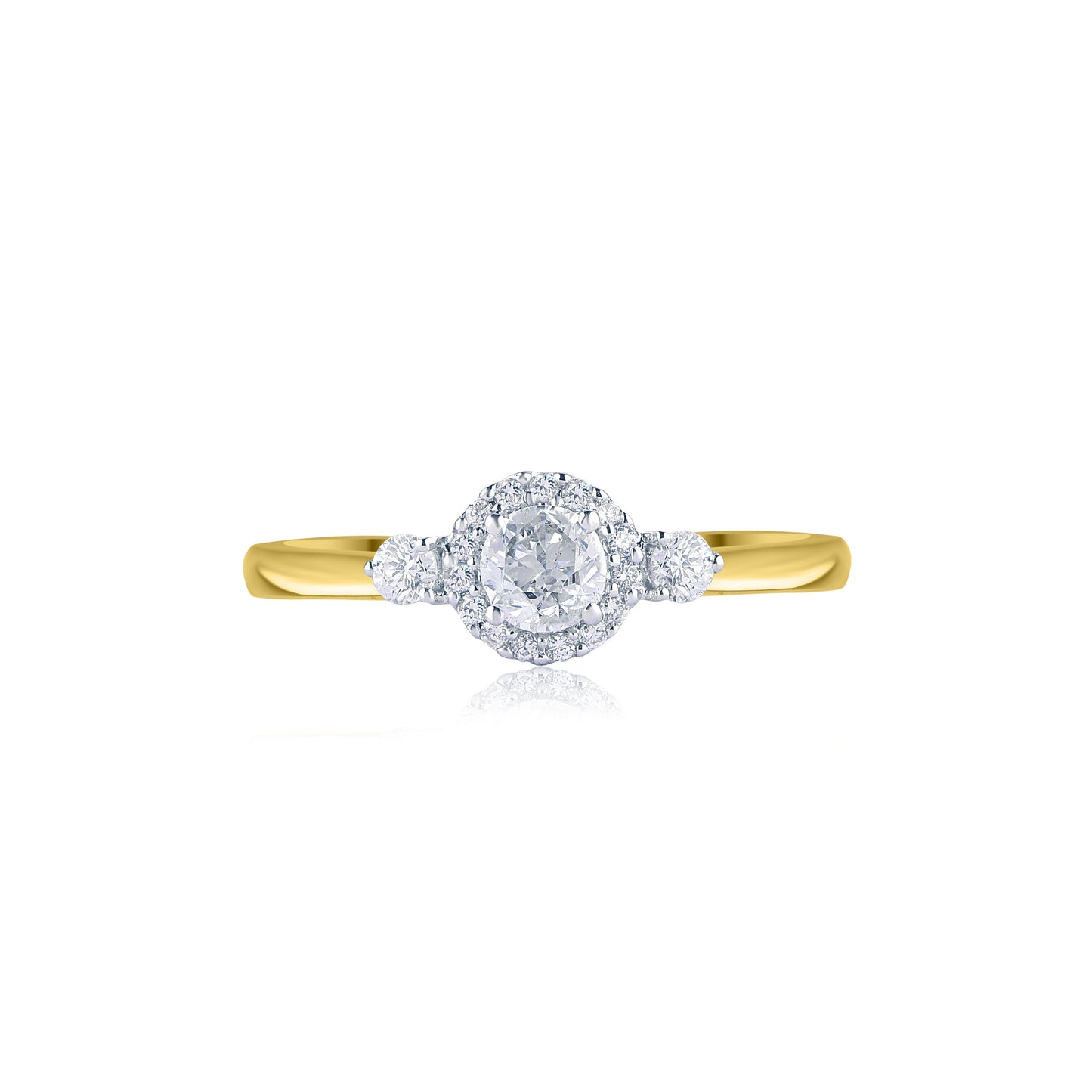 Diamond Frame Three Stone Ring in 10K Gold