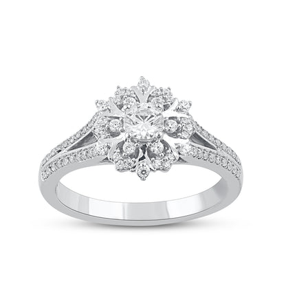 0.50 Carat Diamond Floral Cluster Halo Engagement Ring 14 Karat White Gold