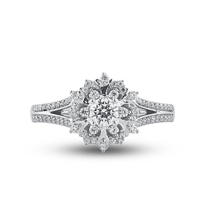 0.50 Carat Diamond Floral Cluster Halo Engagement Ring 14 Karat White Gold