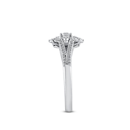 0.50 Carat Diamond Floral Cluster Halo Engagement Ring 14 Karat White Gold