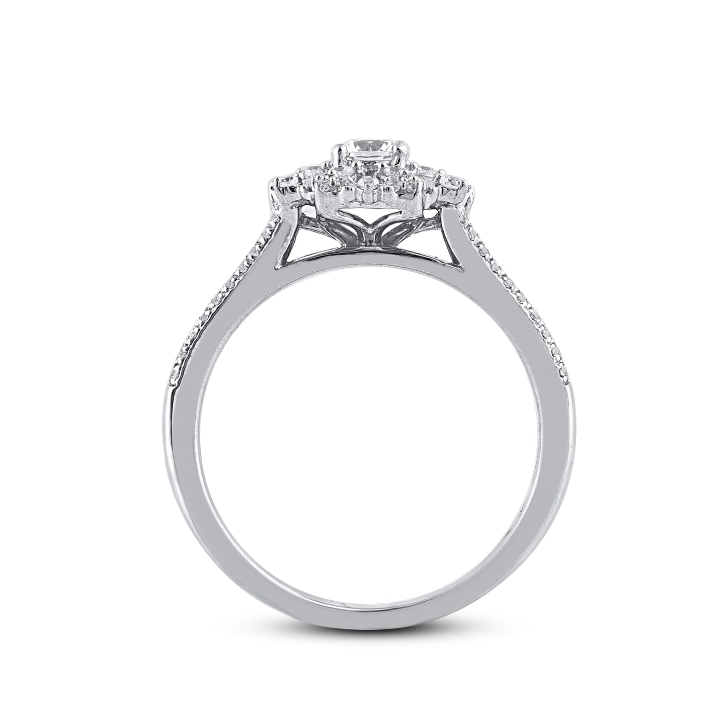 0.50 Carat Diamond Floral Cluster Halo Engagement Ring 14 Karat White Gold
