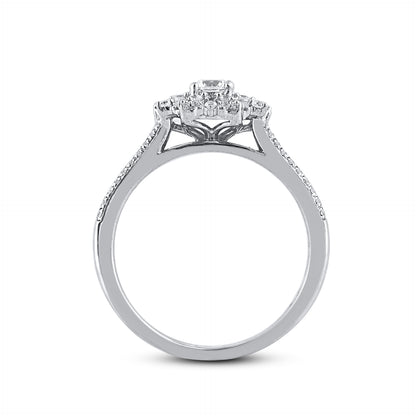 0.50 Carat Diamond Floral Cluster Halo Engagement Ring 14 Karat White Gold