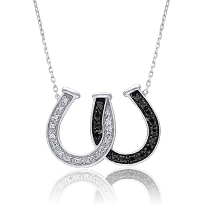 Treated Black Diamond Intertwined Horseshoe Pendant Necklace in 925 Sterling Silver