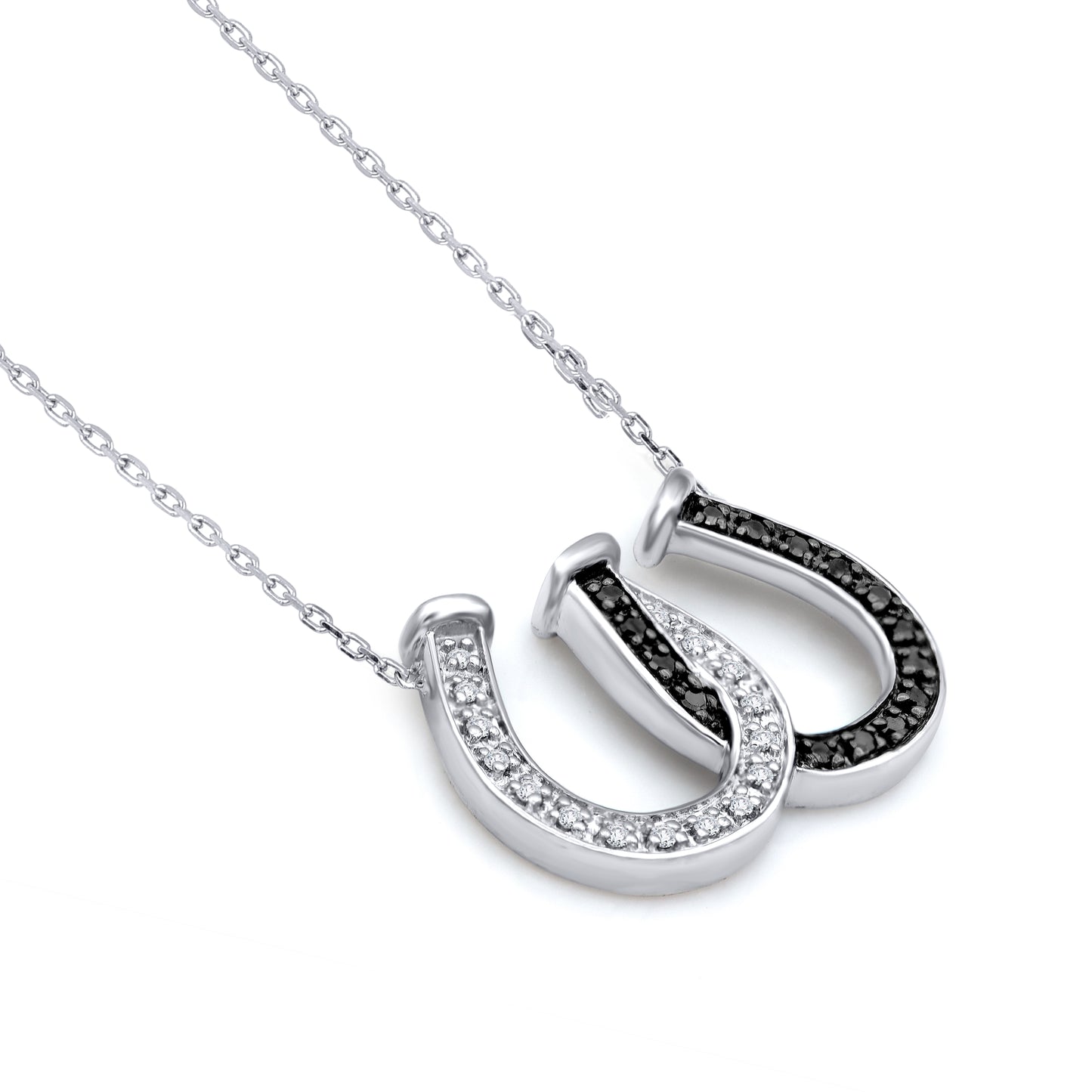 Treated Black Diamond Intertwined Horseshoe Pendant Necklace in 925 Sterling Silver