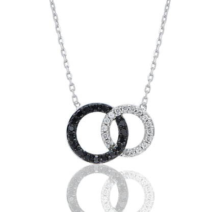 Treated Black Diamond Intertwined Circle Pendant Necklace in 925 Sterling Silver