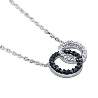 Treated Black Diamond Intertwined Circle Pendant Necklace in 925 Sterling Silver