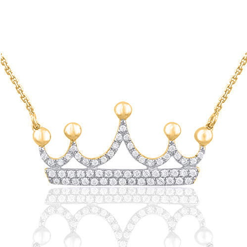 Tiara Queen Princess Crown Pendant Necklace in 10K Gold