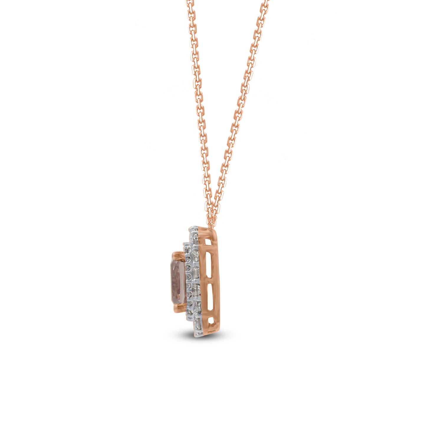 Morganite Cushion Cut Fashion Pendant Necklace in 10K Rose Gold (J-K Color, I3-I4 Clarity)