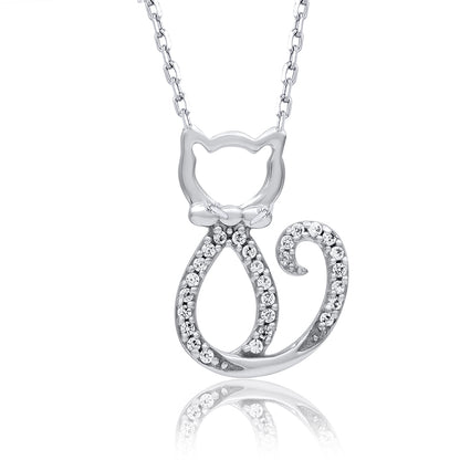 Dainty Cat Pendant Necklace in 925 Sterling Silver
