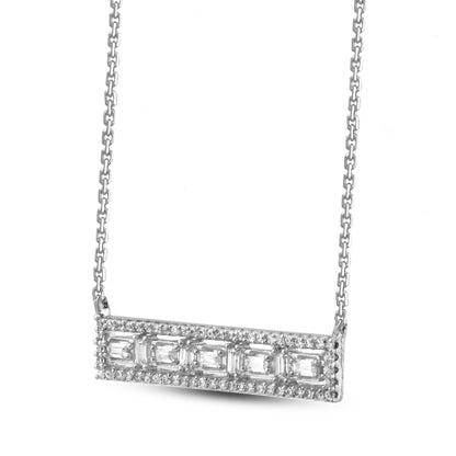 Baguette Diamond Horizontal Bar Necklace in 10k Gold