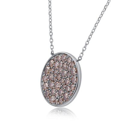 Champagne Diamonds Mosaic Setting Circular Cluster Necklace Pendant in 10K Gold