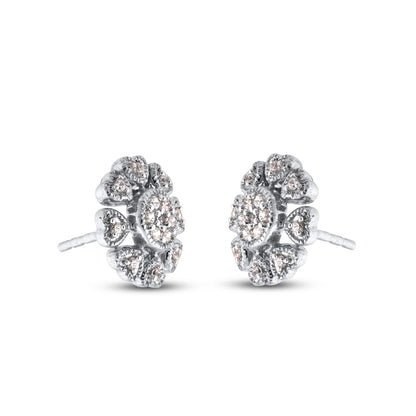 Cluster Flower Heart Stud Earrings in .925 Sterling Silver