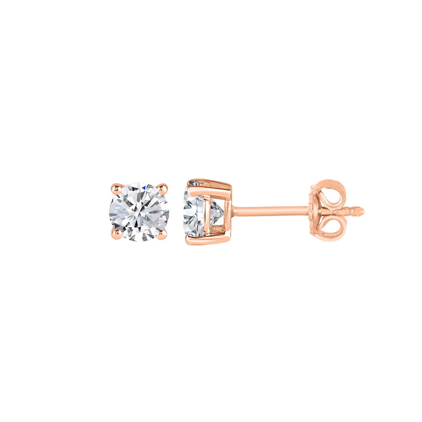 3/4 Carat Solitaire Stud Earrings with Friction Back in 10K Solid Gold