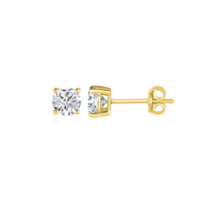 3/4 Carat Solitaire Stud Earrings with Friction Back in 10K Solid Gold