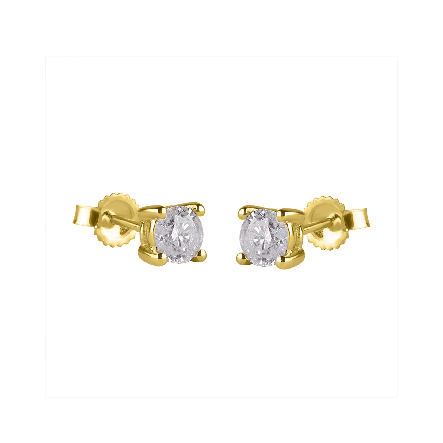 3/4 Carat Solitaire Stud Earrings with Friction Back in 10K Solid Gold