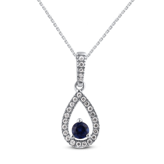 Blue Sapphire Tear Drop Pendant Necklace in 925 Sterling Silver (J-K Color, I3-I4 Clarity)