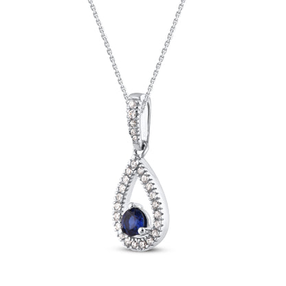 Blue Sapphire Tear Drop Pendant Necklace in 925 Sterling Silver (J-K Color, I3-I4 Clarity)