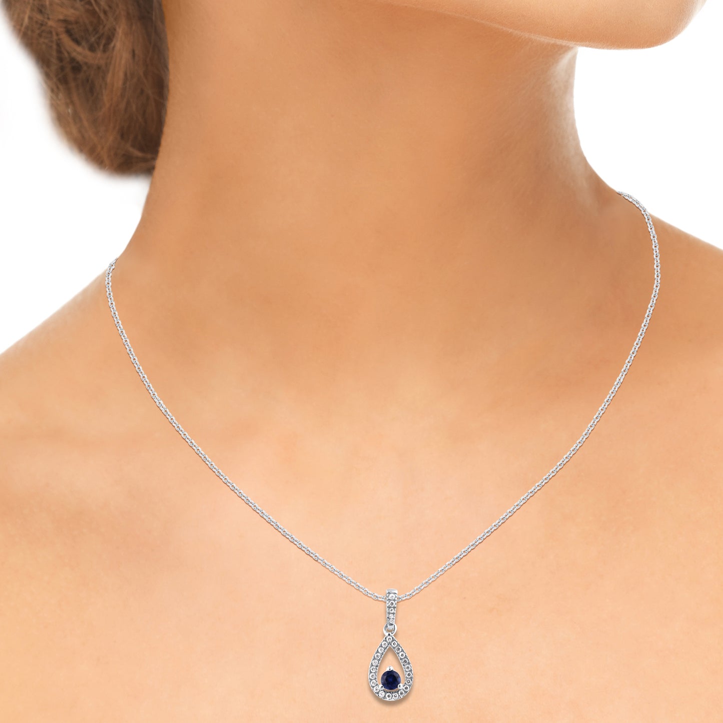 Blue Sapphire Tear Drop Pendant Necklace in 925 Sterling Silver (J-K Color, I3-I4 Clarity)