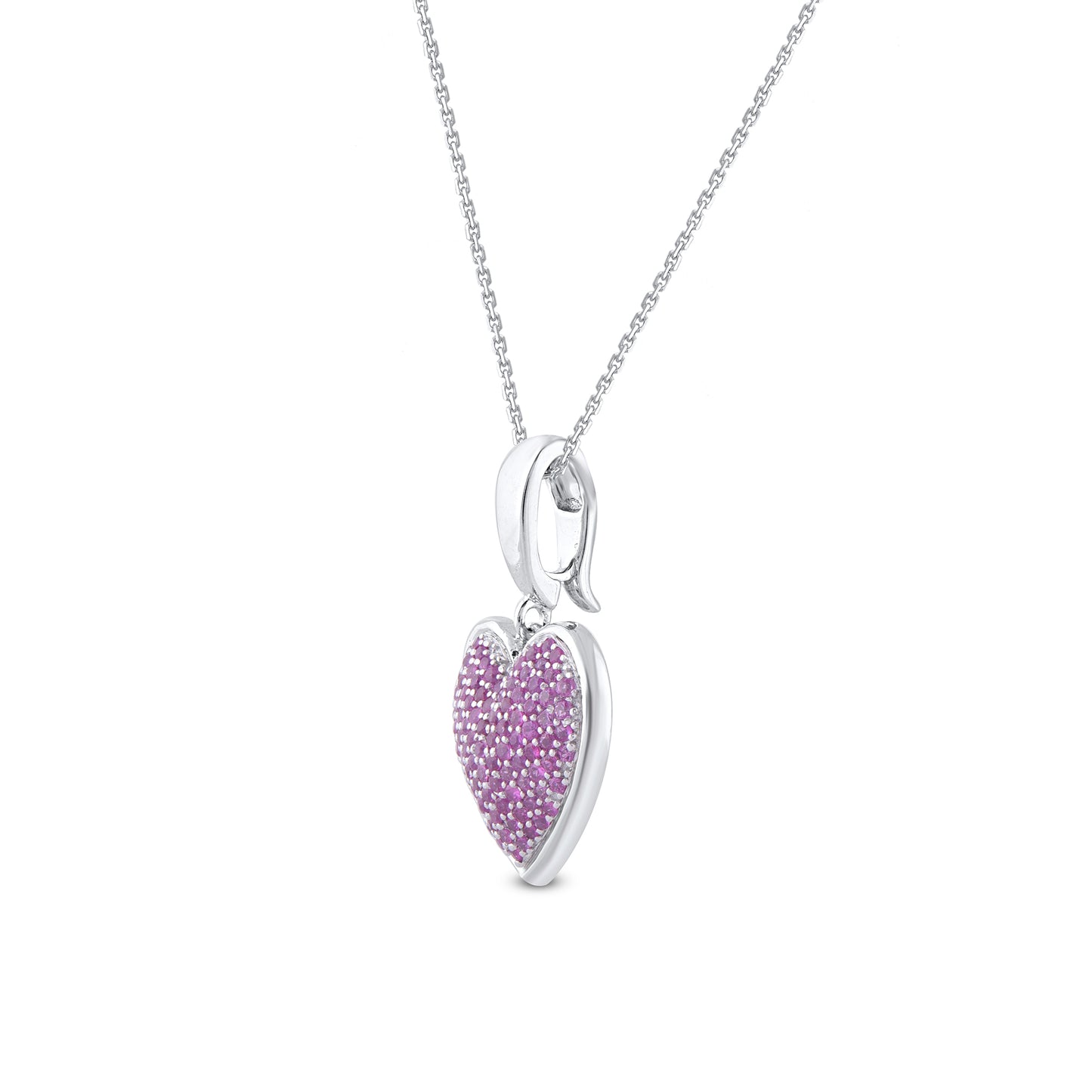 Pink Sapphire Heart Pendant Necklace in 925 Sterling Silver