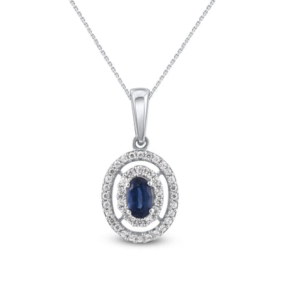 Blue Sapphire Pendant Necklace in 925 Sterling Silver