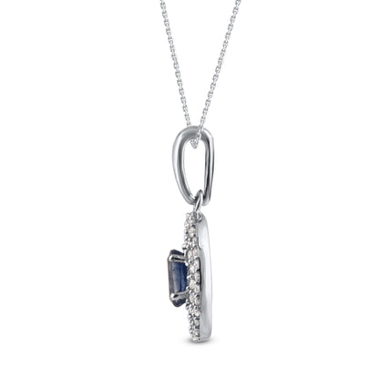 Blue Sapphire Pendant Necklace in 925 Sterling Silver